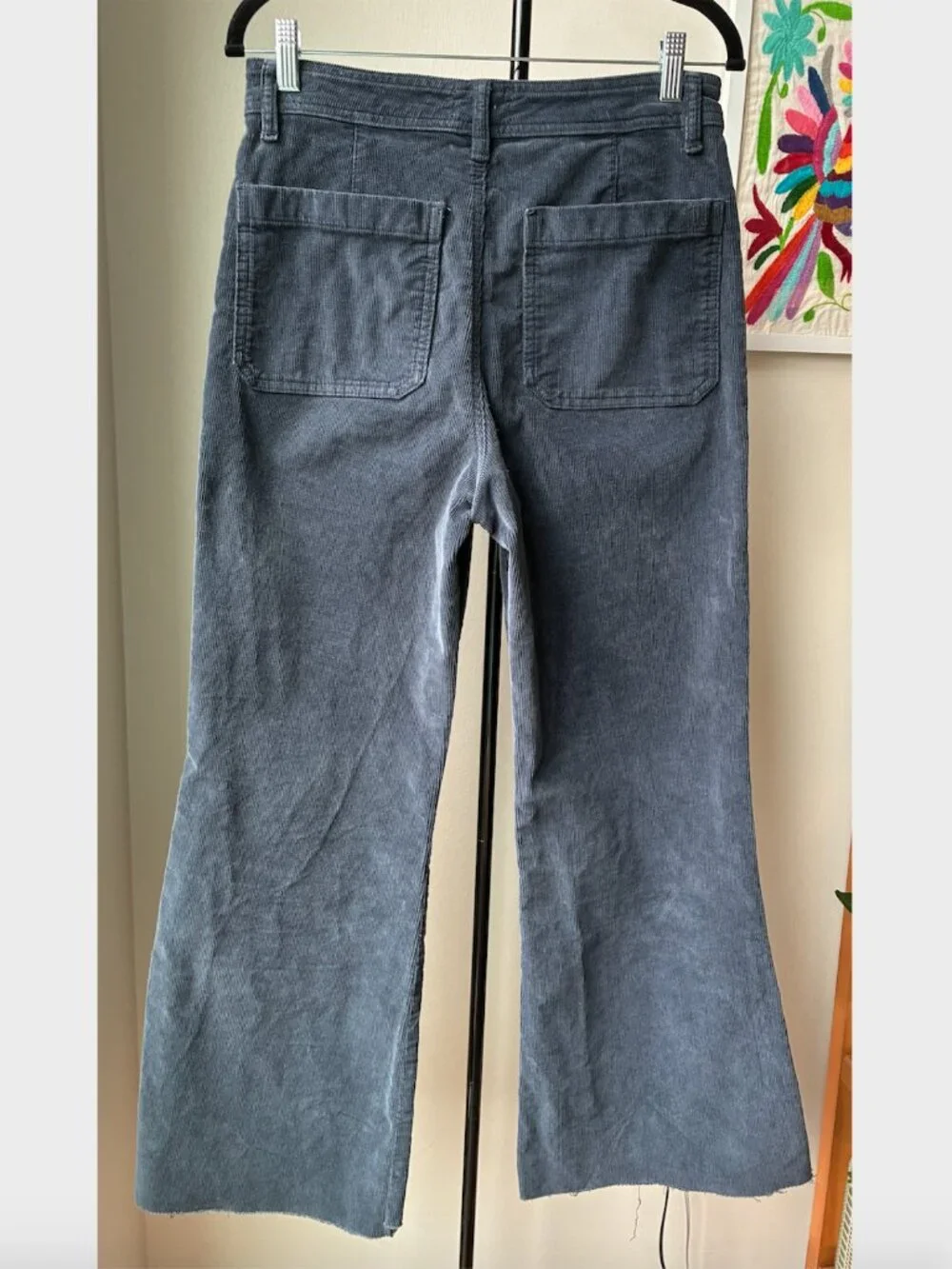 Maine Layer Blue Corduroy Flare Pants with a Raw Hem - Size 10